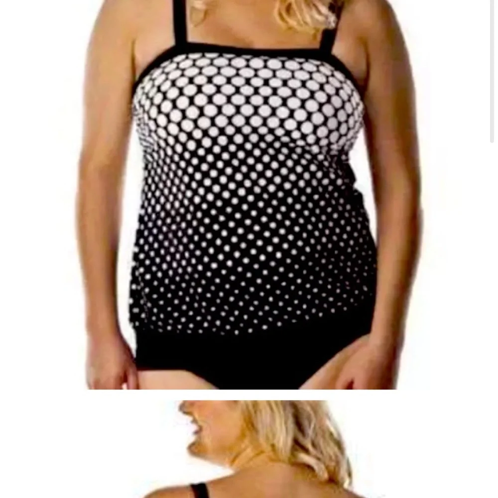 Black and White Polka Dot Tankini Set Maxine of Hollywood Plus Size - Picture 11 of 15